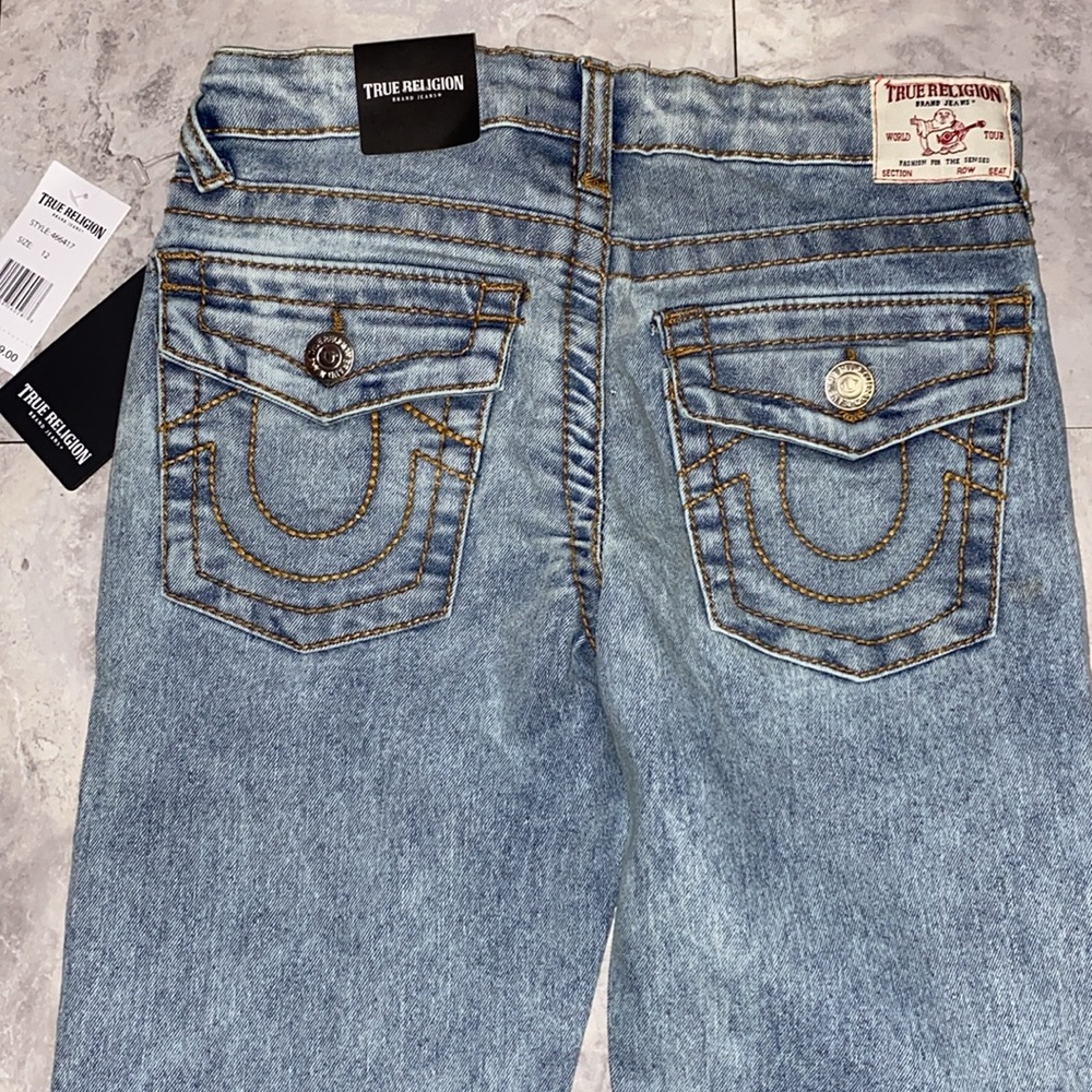 True religion big boy size 12y denim ripped jeans brand new relaxed slim fit